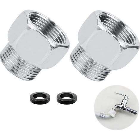 Réducteur de Tuyau Universel en Acier Inoxydable, Adaptateur de Douche G1/2" Mâle vers G3/8" Femelle, Paquet de 2 avec Rondelles Étanches, Anti-Corrosion et Facile à Installer (1/5)