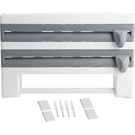 Distributeur de bouteilles de sauce pour cuisine, support pour essuie-tout mural, coupe-film alimentaire gris (1/5)