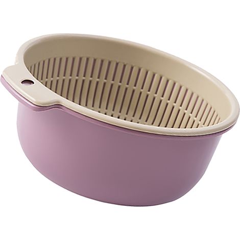Panier à fruits et légumes rond à double compartiment, passoire de cuisine violette (1/5)