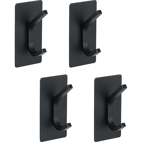 4 Pièces Crochet Adhésif, Porte-Serviettes Muraux Autocollants, Porte Manteau Adhésif en Acier Inoxydable, Accroche Tableau sans Perçage, Crochet Autocollant en Acier Inox, Noir (1/5)