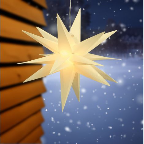 3D Advents Stern mit 15 LED in warm weiß - 35 cm - Outdoor Weihnachten Fenster Hänge Deko für Außen mit Timer Batterie betrieben
