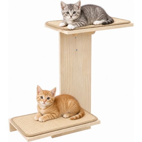 Arbre à Chat Mural 2 Plateformes – Bois Massif, Griffoir Sisal, Gain de Place, pour Petits Espaces et Multi-Chats (1/5)