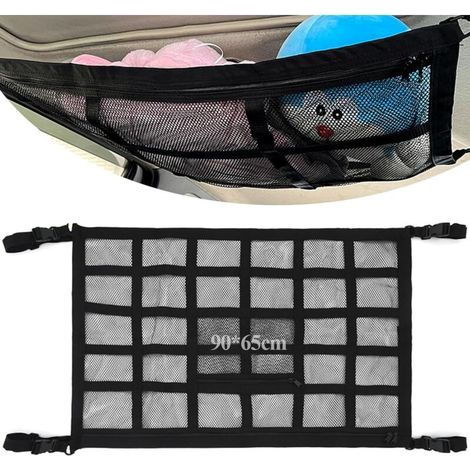 Filet de Rangement pour Toit Voiture 90x65cm Organiseur Sac Filet Rangement Vetement pour Coffre de Toit Voiture Universel Maille Filet de Cargaison de Plafond pour SUV,Jeep,Van,Camping-Cars (1/4)