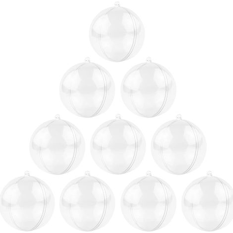 10 Pieces Transparent Christmas Baubles 10cm, Fillable Plastic Christmas Baubles, DIY Decorations for Christmas Trees