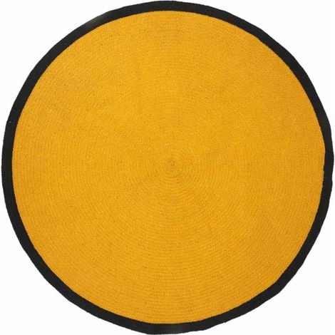 Tapis Rond en Coton "Bord" 120cm Moutarde & Noir (1/3)