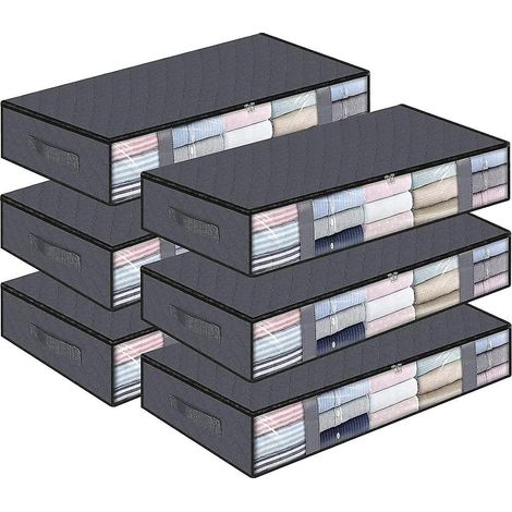 Boîte de rangement pour vêtements, boîte de rangement sous le lit avec poignée résistante, grande capacité, pliable, lot de 6 (1/5)