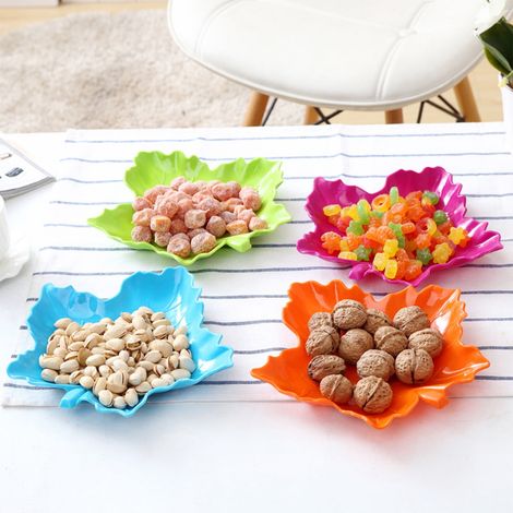 Plateau À Fruits - Forme De Feuille D'érable - En Plastique Épais - Pour Confiseries Fruits Séchés Melon - 23x23x3 Cm - Orange - 1 Pièce (1/5)