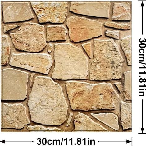 Panneaux Muraux 2D Effet Pierre Brique Autocollant, 12 Pièces, Papier Peint Brique Auto Adhesif Mural 2D, 30 x 30 cm, PVC Revêtement Mural Imperméable pour Salon Cuisine Cheminée Chambre (1/4)