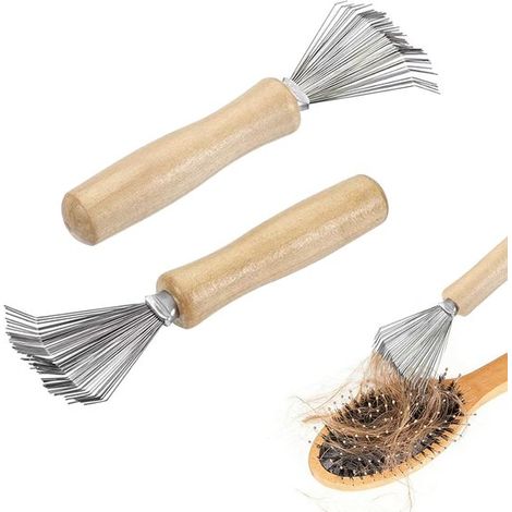 Ensemble de 2 peignes nettoyeurs – Épilateur – Outil de nettoyage – Pour chapeaux et coussins – Bois – Couleur bois naturel (1/5)