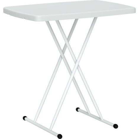 Table d'appoint pliable réglable 76x50x74cm, charge 50kg, plastique blanc, usage intérieur/extérieur balcon/terrasse/canapé