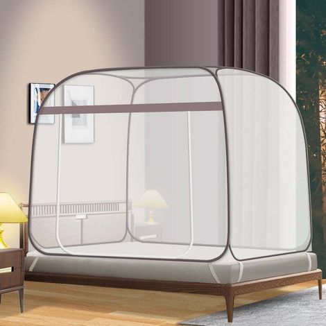 Moustiquaire pliable enfant 120x200 cm, ciel de lit respirant, double porte, pour lits simples/doubles,gris (1/5)