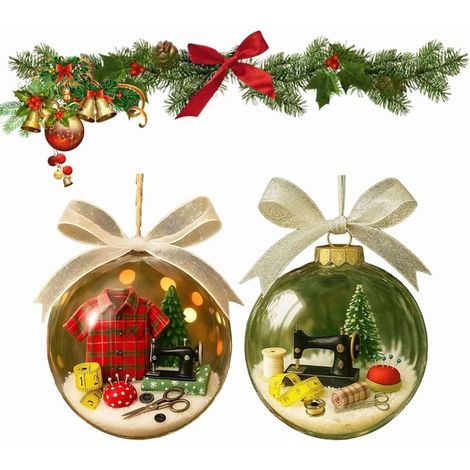 Boule De Neige De Noël - Ornament À Machine À Coudre Rétro - Décoration Transparente Pour Arbre De Noël - 1 Pièce (1/5)