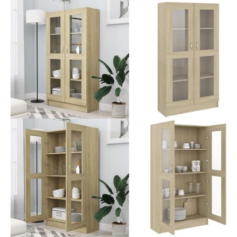 Armoire à vitrine Chêne sonoma 82,5x30,5x150 cm Bois ingénierie - Bibliothèque - Meuble TV - Rangement Intérieur - Armoire Vitrée - Commode - Home & Living (1/5)