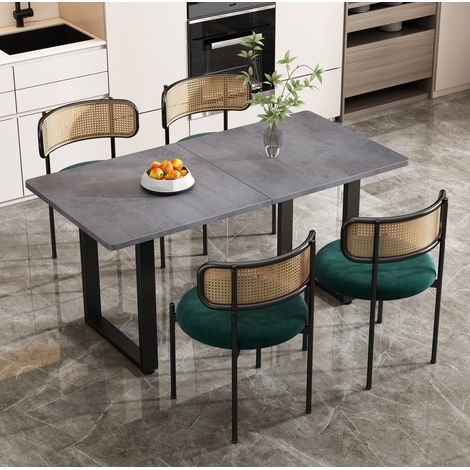 Ensemble table de salle a manger + 4 chaises en panneau de particules, velours noir/gris, style industriel (1/5)