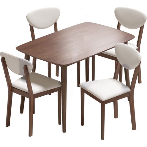 Ensemble de salle à manger avec 4 chaises, table de cuisine avec chaises pour 4 personnes, sièges rembourrés, couleur crème (1/5)