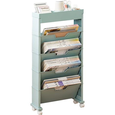 Étagère Bibliothèque Roulante Multiniveau pour Salon, Rangement de Livres avec Roulettes Universelles (1/5)