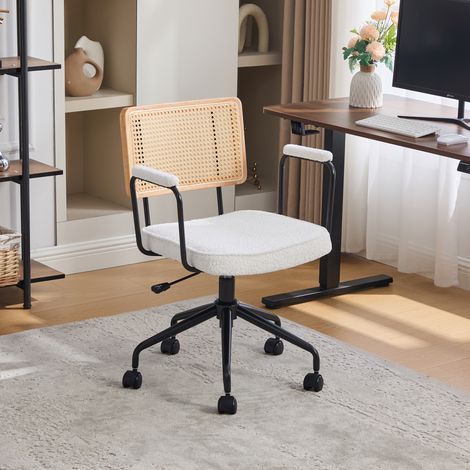 Confort au quotidien, fauteuil de bureau rotatif à 360° avec dossier en rotin et base à roulettes, salon ou bureau (1/5)