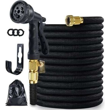 Tuyau d'arrosage extensible 30 m renforcé adaptable 1/2" et 3/4" 10 modes de pulvérisation raccord flexible étanche noir