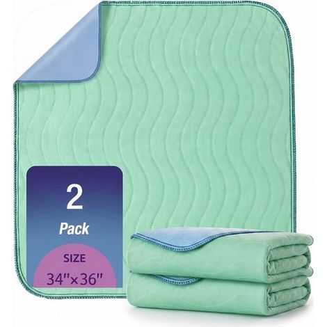 Set mit 2 waschbaren Bettauflagen – 85 x 90 cm – Grün und Blau – Inkontinenz-Bettauflage – Wasserdicht und saugfähig (1/5)