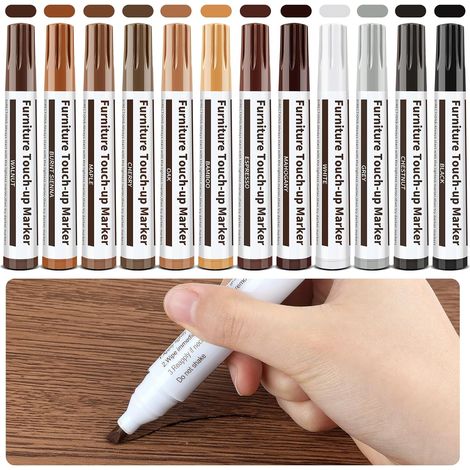 12 pièces Marqueurs de Réparation pour Meubles en Bois  Kit Réparation de Meubles Stylo Retouche Peinture pour taches, rayures, sols, tables, bureaux, facile à appliquer (1/5)