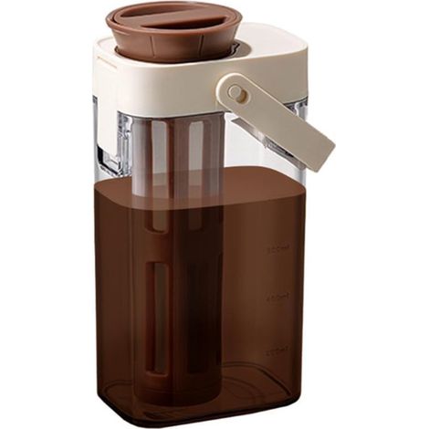 Cafetière - Cafetière à infusion à froid - Machine à thé glacé - Cafetière avec porte-filtre - Carafe à café - Carafe à boire - Carafe à boire avec couvercle - Marron - 1 litre - PP/ABS/silicone Marro (1/5)