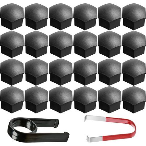 Capuchon d'écrou de roue 17mm Capuchons d'écrou de boulon de roue, cache-écrous de pneu hexagonaux avec ensemble d'outils de démontage pour voitures (noir mat) (1/5)