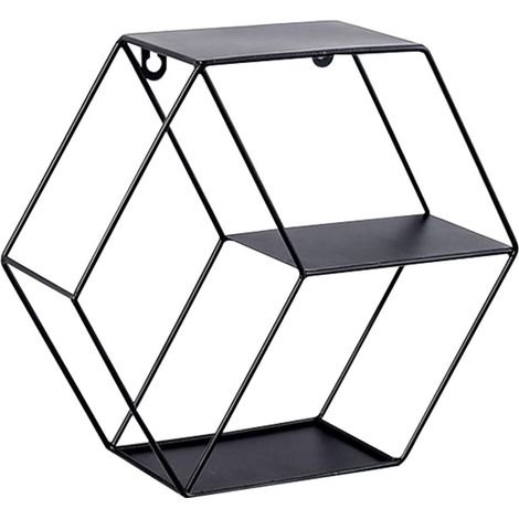 Fer Hexagonal Grille Murale étagère Art Combinaison Tentures Décoration pour Salon Chambre (Black)-Fei Yu (1/4)