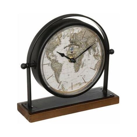 Retro-Tischuhr FLAVIA, Zifferblatt mit Weltkarte, H. 20 cm (1/3)