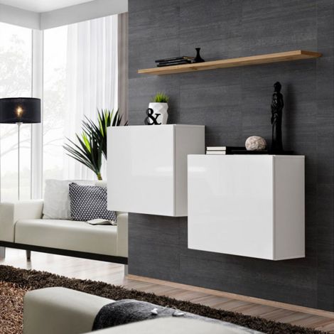Lot de 2 Blocs & Étagère "Switch SBI" 130cm Blanc & Naturel (1/3)
