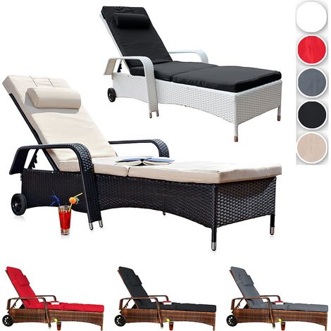 Gartenliege Rattan Lounge verstellbar Sonnenliege Terrassen Liege Rattanmöbel