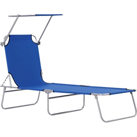 Sonnenliege mit Sonnenschutz, klappbar, verstellbare Rückenlehne, Metallgestell, 187 x 58 x 36 cm, blau