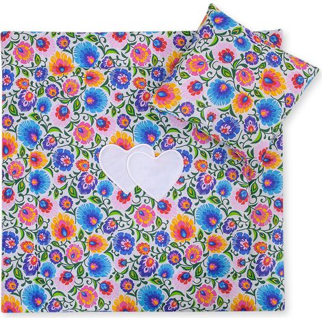 Ropa de cama para cochecito con relleno, edredón y almohada - Corazones blancos