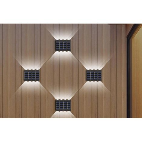 Lot de 4 lampes solaires murales à détecteur de lumière, éclairage vers le haut et vers le bas, pour l'extérieur. (1/5)