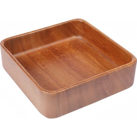 1 pièce - Plateau - Carré - Idéal pour la maison, la table basse, le goûter ou la corbeille à fruits - Bois d'acacia - 15 x 15 x 4,5 cm - Marron (1/5)