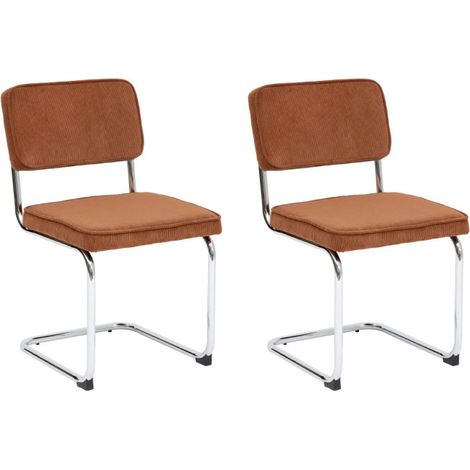 Atmosphera – Lot de 2 chaises en velours côtelé ambre 83cm – Structure en acier – Style contemporain – À monter soi-même (1/4)