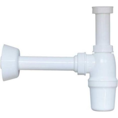 Siphon universel pour lavabo de salle de bain et de cuisine, raccord G 1 1/4", tuyau de raccordement mural, siphon de bouteille, couleur blanche (1/5)