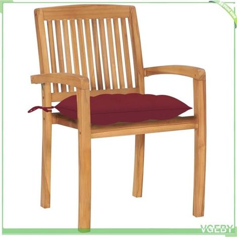 Chaises de jardin - FAFEICY - Chaise de jardin (lot de 2) - Teck massif - Coussins bordeaux - Empilable (1/5)