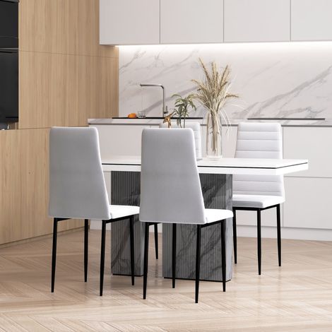 Pack de 4 Sillas de Cocina Modernas Tapizadas en Lino y Patas de Metal para Salón Carga 120 kg 41x50x97 cm Blanco (1/5)
