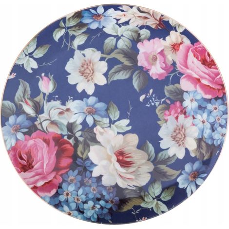 Piatto da dessert in ceramica blu con fiori di rosa, 20 cm, 1 pezzo. Rosa (1/2)