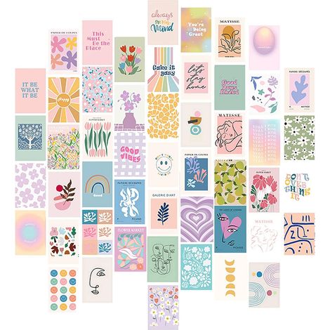 50 Pièces Boho Esthétiques De Collage Mural Kit De Collage Mural Végétal Rétro Images Esthétiques Affiches D'art De Décoration De Chambre Indépendante Peach Teal Collage Dorm Decor (50 pcs) (1/5)