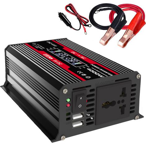 4000 W Spitzenleistung, modifizierter Sinus-Wechselrichter mit LED-Anzeige, 300 W Nennleistung, 12 V DC auf 110 V AC, Hochfrequenz-Kfz-Ladegerät, Wechselrichter mit 2 USB-Anschlüssen und AC-Steckdose