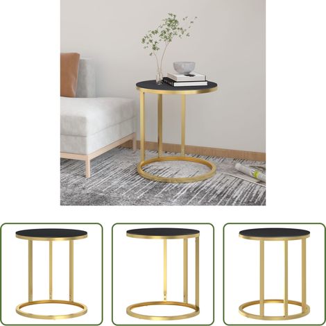 Moderner Beistelltisch -  Beistelltisch Golden und Schwarz 45 cm Hartglas (1/5)