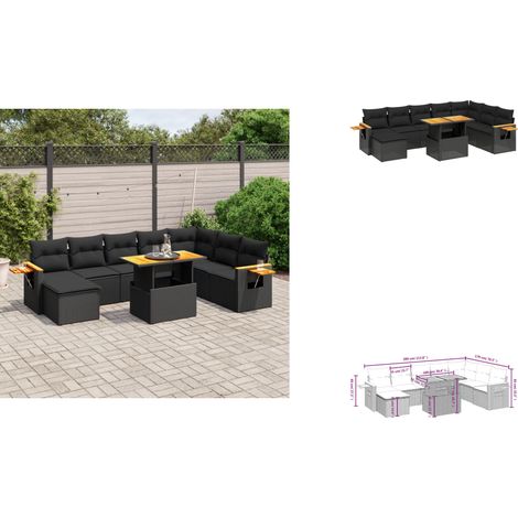 The Living Store Salon de jardin 9 pcs avec coussins noir résine tressée - Meuble de jardin (1/3)