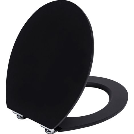 TODOT Abattant WC avec Frein de Chute Silencieux, Lunette de Toilette en Bois MDF, Revêtement Caoutchouc Doux au Toucher, Charnières Ajustables, Compatible Cuvette O, Capacité jusqu'à 175 kg (Noir) (1/5)