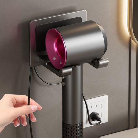 Support de rangement sans perforation pour sèche-cheveux pour salle de bain, mural (1/5)