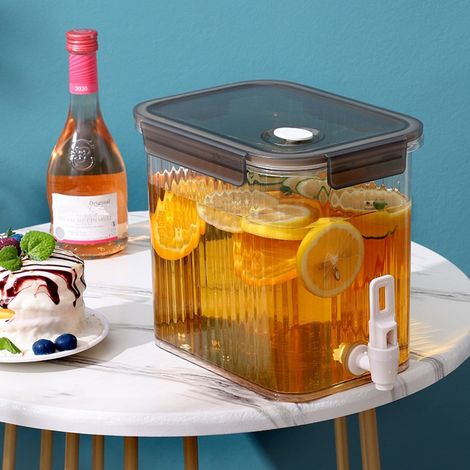 Distributeur De Boissons - 2.5 L - Contenant En Plastique Transparent Avec Robinet Et Couvercle - Pour Réfrigérateur Picnic Camping Maison (1/5)