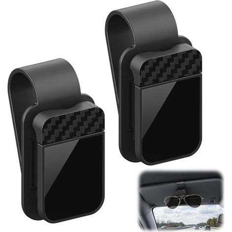 2 pezzi Portaocchiali per aletta parasole auto,Portaocchiali universali per auto,Portaocchiali da sole per aletta parasole auto,Nero (1/5)