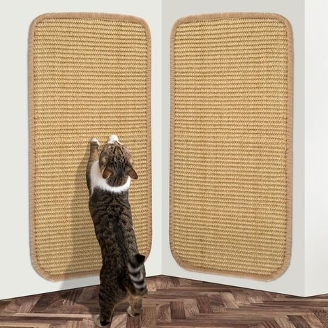 Tapis Griffoir pour Chat, 2 Pièces Tapis à Chat en Sisal Naturel, Anti-dérapant Griffoir Chat Horizontal et Verticale, pour Mur et Coin, Protège Les Meubles et Les Canapés, Marron - 50 x 30cm (1/4)