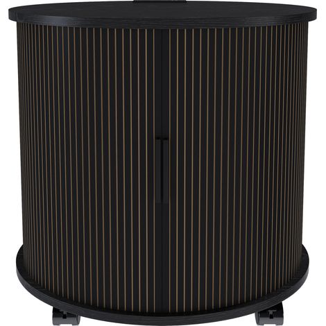 Comodino cilindrico Mid-Century con presa e 2 USB, anta scorrevole, nero, 60x60x60 cm (1/5)