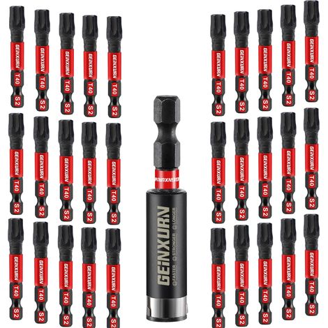 Lot de 31 Embouts de Tournevis Torx T40 50 mm de Longueur Embouts de Vissage Magnétiques Acier Allié S2 Tige 1/4" Hexagonale Étoile Torx Embout pour Visseuse avec Porte Embout de 60 mm (1/5)